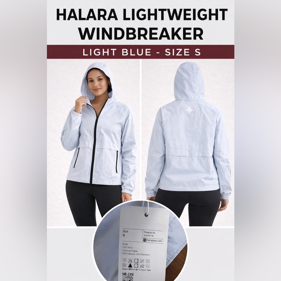 HALARA Jackets & Blazers - Halara Lightweight Hooded‎ Windbreaker Jacket Light Blue Size Small NWT